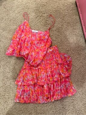 Reset Pink & Orange Floral Ruffle Two-Piece Dress Set! Worn Once!!